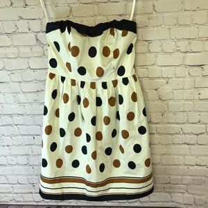 The Limited Cream Tan Navy Classic Polka Dot Strapless Dress Side Pockets Size 6